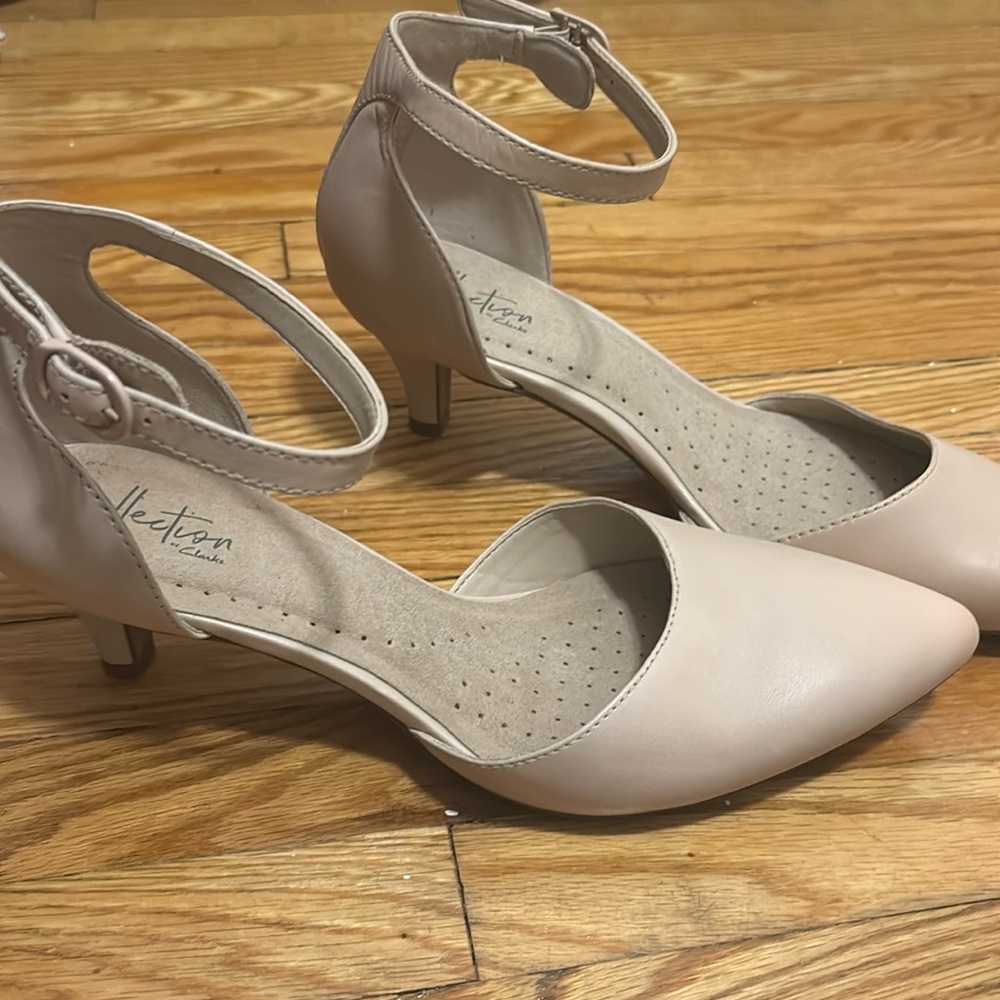 Clarks Nude Ankle Strap Heels